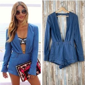 Bec + Bridge Deep V Denim Romper